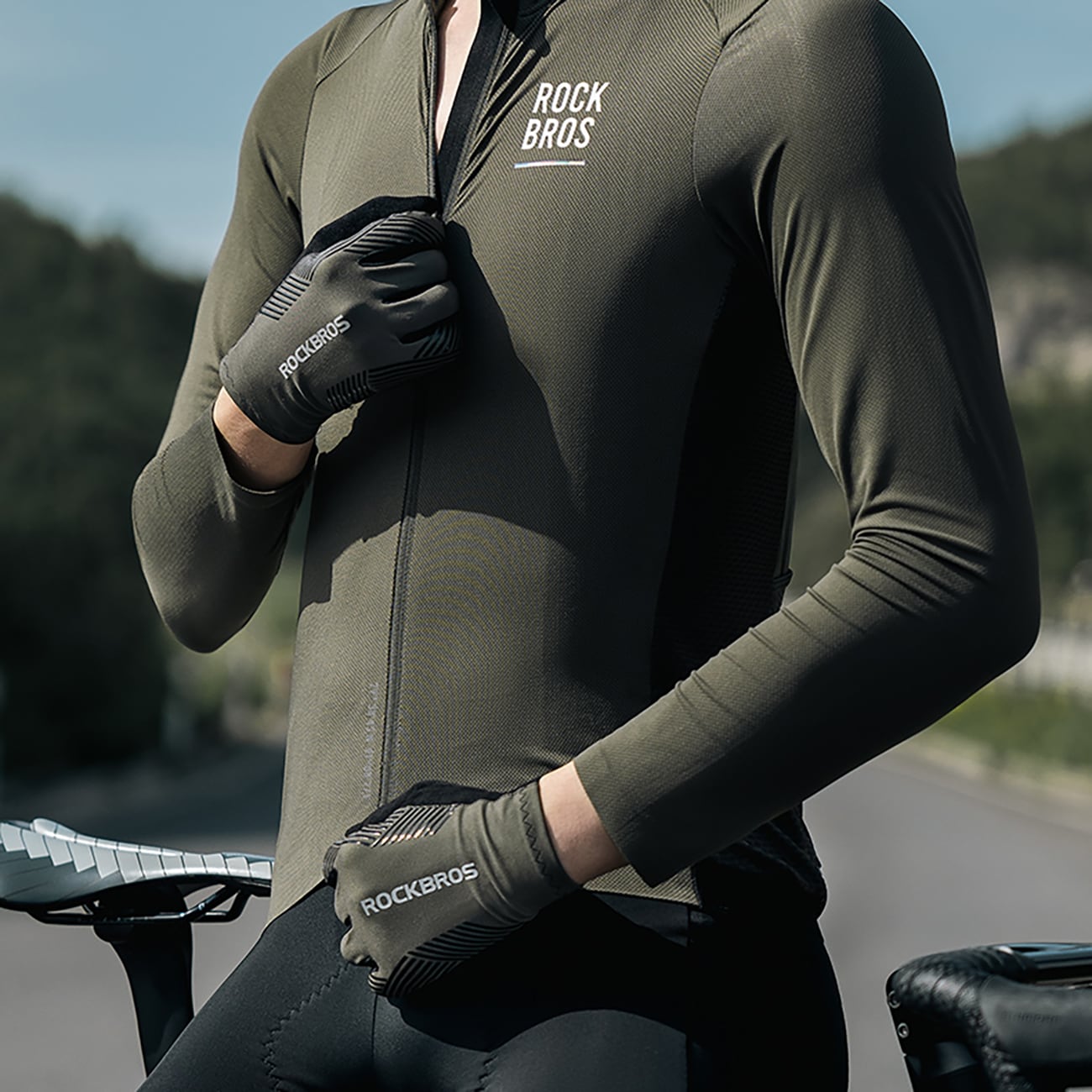 Rockbros cykelhandsker forår/sommer/efterår, hele, str: XL - grøn