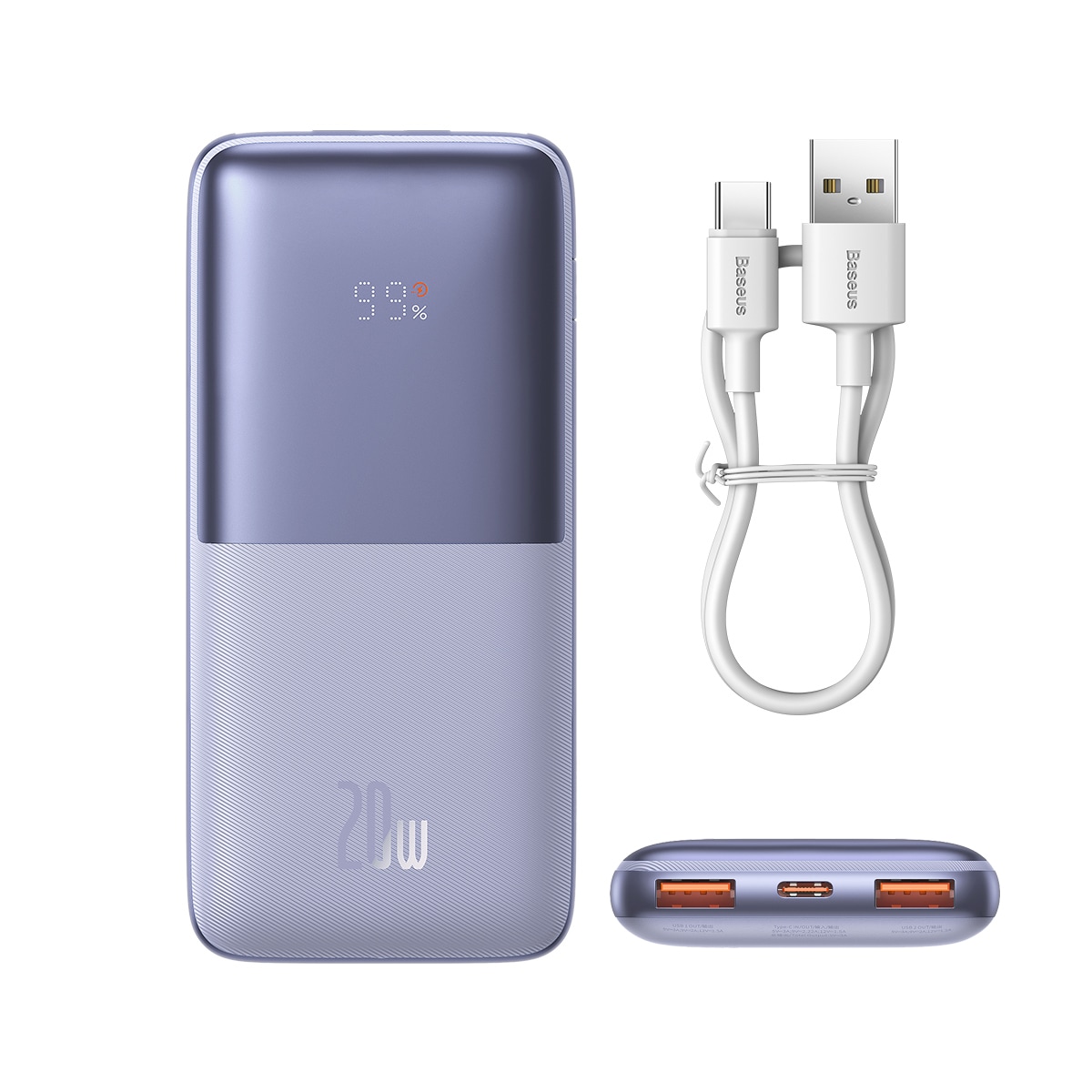 Baseus Bipow Pro 10000mAh 20W Power Bank Purple w/ USB Type A - C 3A 0.3m Cable (PPBD040205)