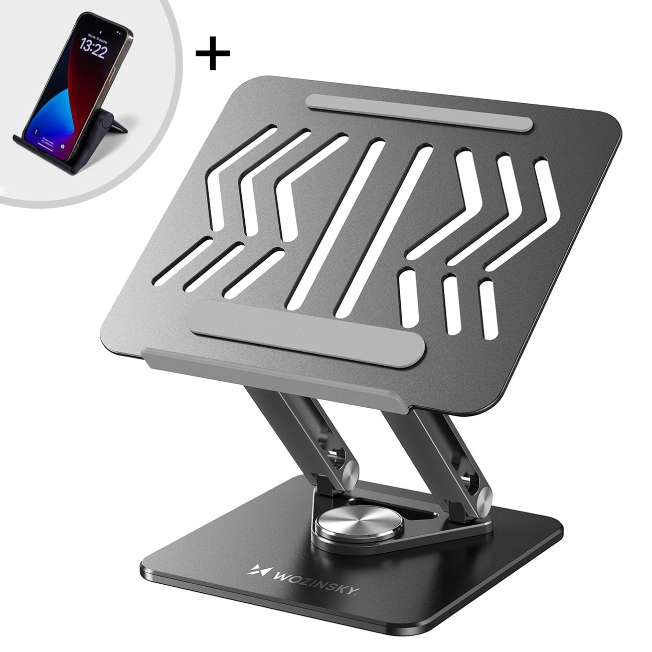 Wozinsky WRS-CPY84SB 360 aluminiumsstativ til laptop og tablet + gratis smartphone-stativ - sort