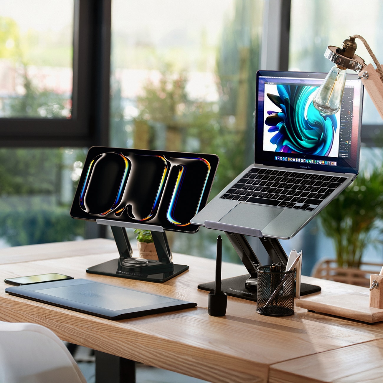 Wozinsky WRS-CPY84SB 360 aluminiumsstativ til laptop og tablet + gratis smartphone-stativ - sort