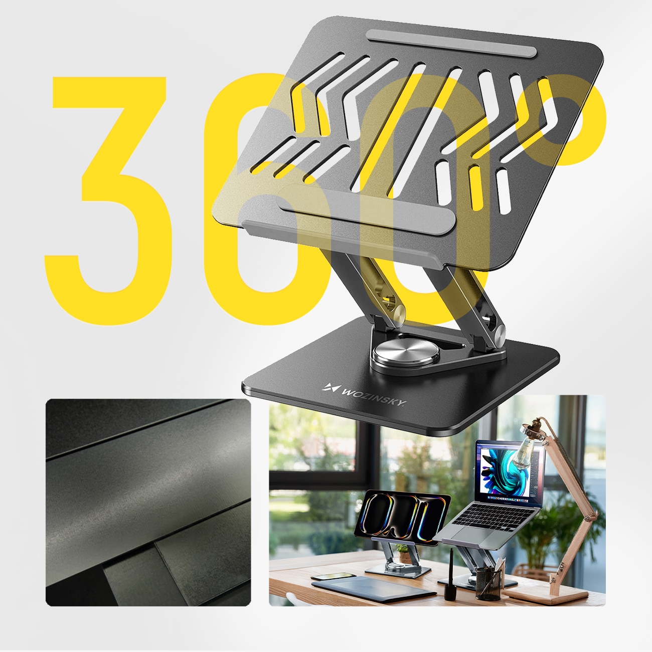 Wozinsky WRS-CPY84SB 360 aluminiumsstativ til laptop og tablet + gratis smartphone-stativ - sort