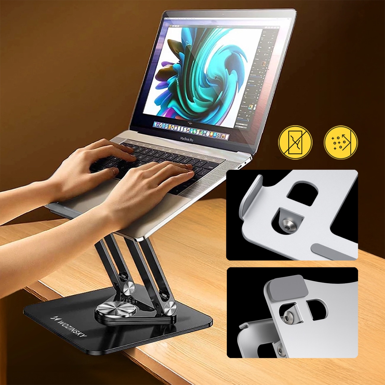 Wozinsky WRS-CPY84SB 360 aluminiumsstativ til laptop og tablet + gratis smartphone-stativ - sort