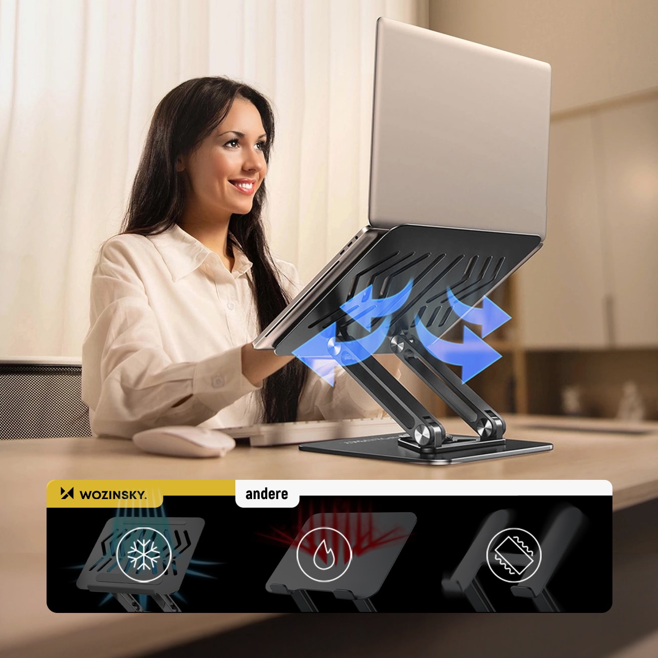Wozinsky WRS-CPY84SB 360 aluminiumsstativ til laptop og tablet + gratis smartphone-stativ - sort