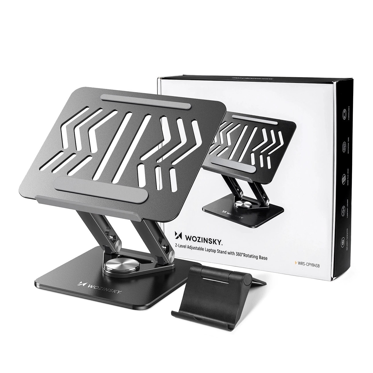 Wozinsky WRS-CPY84SB 360 aluminiumsstativ til laptop og tablet + gratis smartphone-stativ - sort