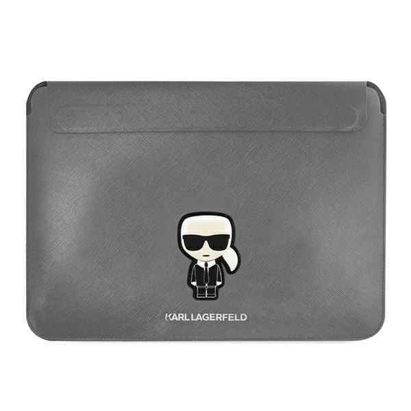 Karl Lagerfeld Saffiano Ikonik Karl-taske til en 16" bærbar computer - sølv