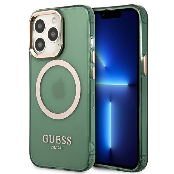 Guess GUHMP13LHTCMA iPhone 13 Pro 6.1" Green/Khaki Hard Case Gold Outline MagSafe