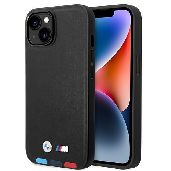 Etui BMW BMHMP14M22PTDK iPhone 14 Plus 6.7 "sort/sort Læderstempel Tricolor Magsafe
