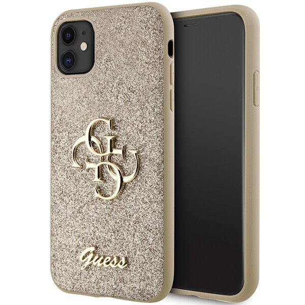 Guess GUHCN61HG4SGD etui til iPhone 11 / Xr - guld Glitter Script Big 4G