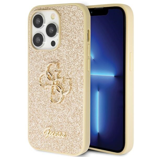 Guess GUHCP14LHG4SGD-etui til iPhone 14 Pro - guld Glitter Script Big 4G