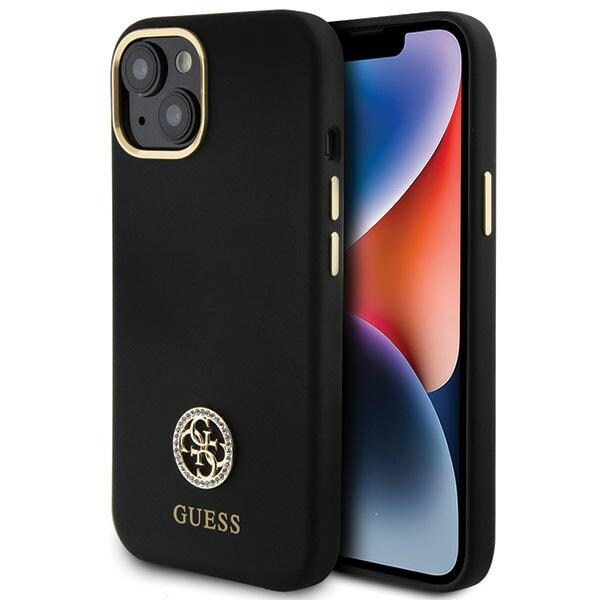 Guess Silikone Logo Strass 4G-etui til iPhone 15 - Sort