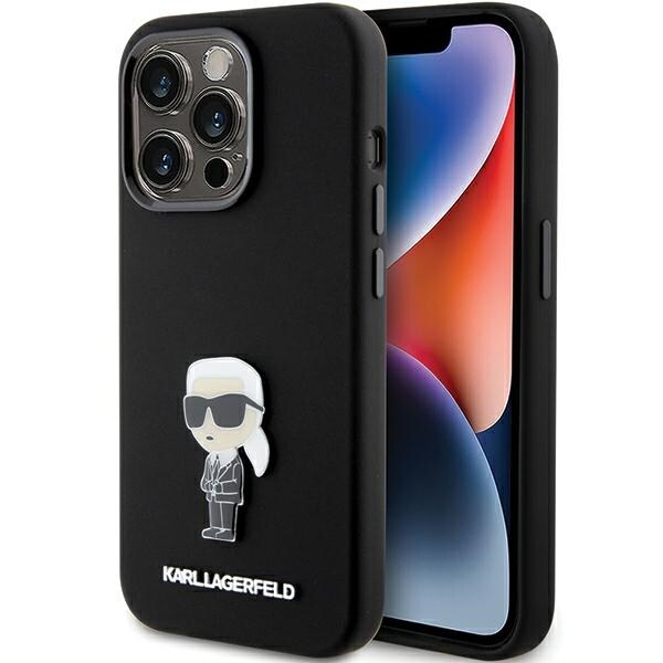 Karl Lagerfeld Silikone Ikonik Metal Pin-etui til iPhone 15 Pro - sort