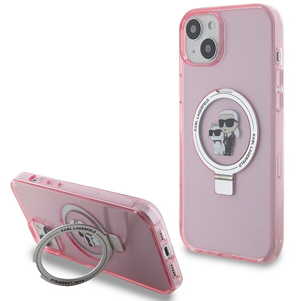 Karl Lagerfeld KLHMP15SHMRSKCP iPhone 15 6.1" Pink Hardcase Ring Stand MagSafe Karl & Choupette