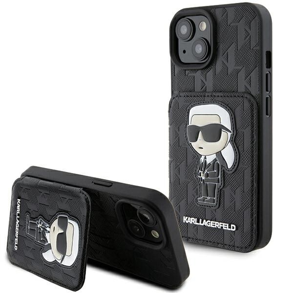 Karl Lagerfeld Saffiano Cardslots and Stand Monogram Ikonik Patch etui til iPhone 15 - sort