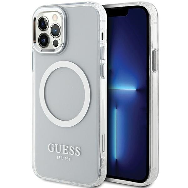 Guess Metal Outline Magsafe-etui til iPhone 12 / iPhone 12 Pro - sølv