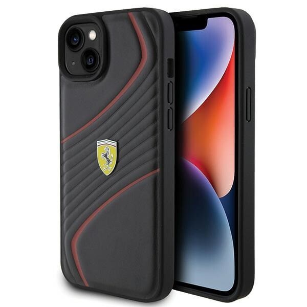 Ferrari Twist Metal Logo etui til iPhone 15 Plus - sort