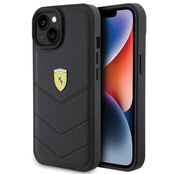 Ferrari Quiltet metal-logotaske til iPhone 15 - sort