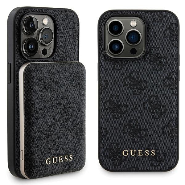 Guess 4G Metal Logo Case Set til iPhone 14 Pro Max + 5000mAh MagSafe Powerbank - Sort