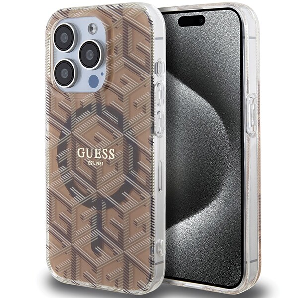 Guess IML GCube MagSafe-etui til iPhone 15 Pro - brun