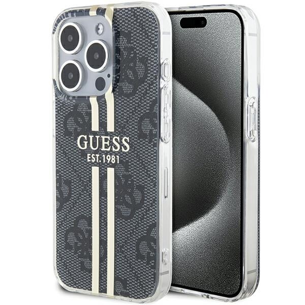 Guess IML 4G Gold Stripe-etui til iPhone 15 Pro - sort