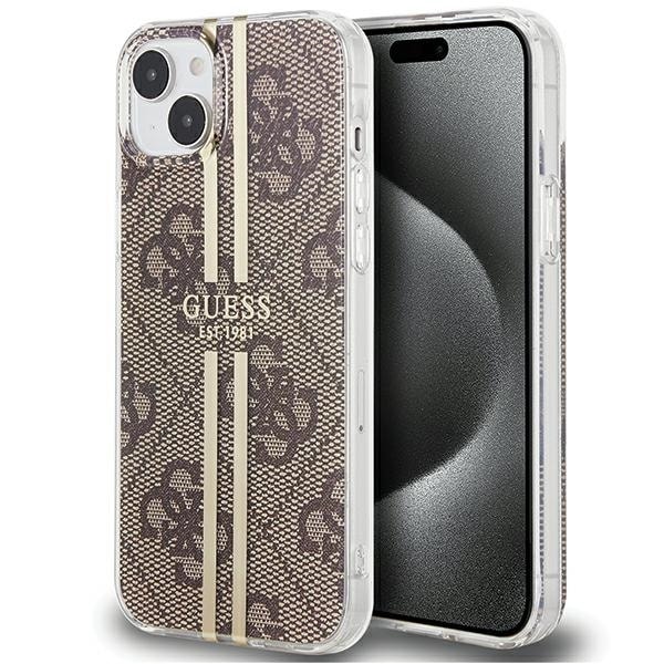 Guess IML 4G Gold Stripe-etui til iPhone 15 Plus / 14 Plus - brun