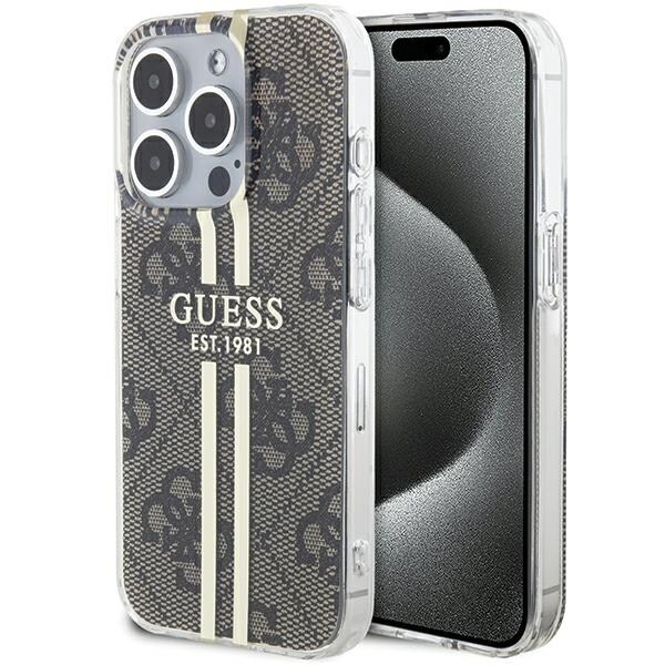 Guess IML 4G Gold Stripe-etui til iPhone 15 Pro - brun