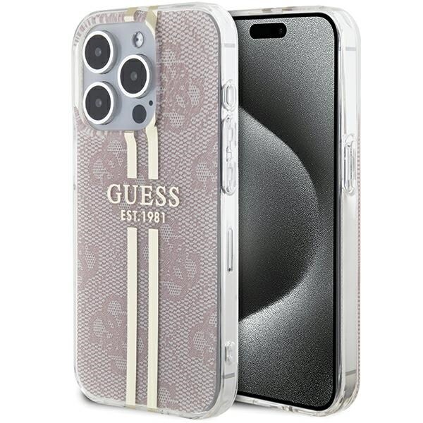Guess IML 4G Gold Stripe-etui til iPhone 15 Pro - pink