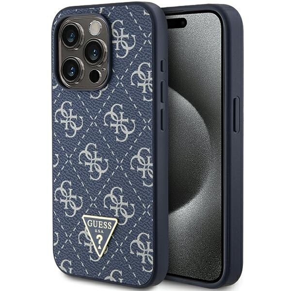 Guess 4G Triangle Metal Logo etui til iPhone 15 Pro - blå