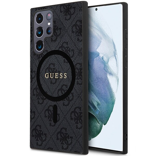 Guess 4G Collection Læder Metal Logo MagSafe Etui til Samsung Galaxy S24 Ultra - Sort