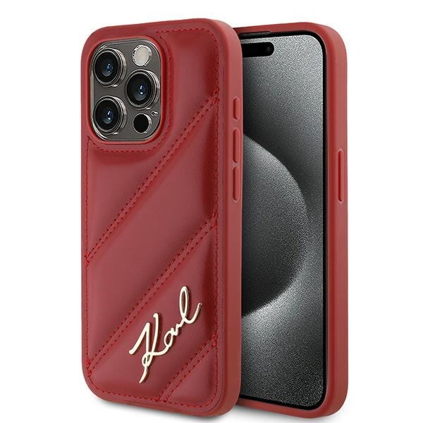 Karl Lagerfeld Diagonal Quilted Script-taske til iPhone 15 Pro Max - rød