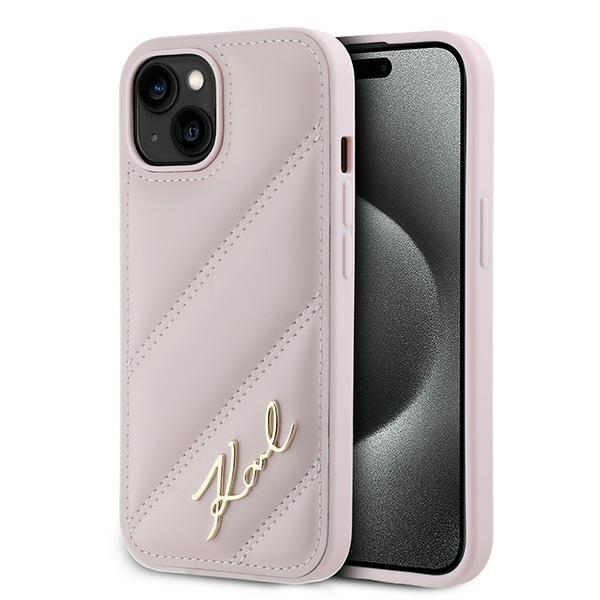 Karl Lagerfeld Diagonal Quiltet Script etui til iPhone 15 / 14 / 13 - pink