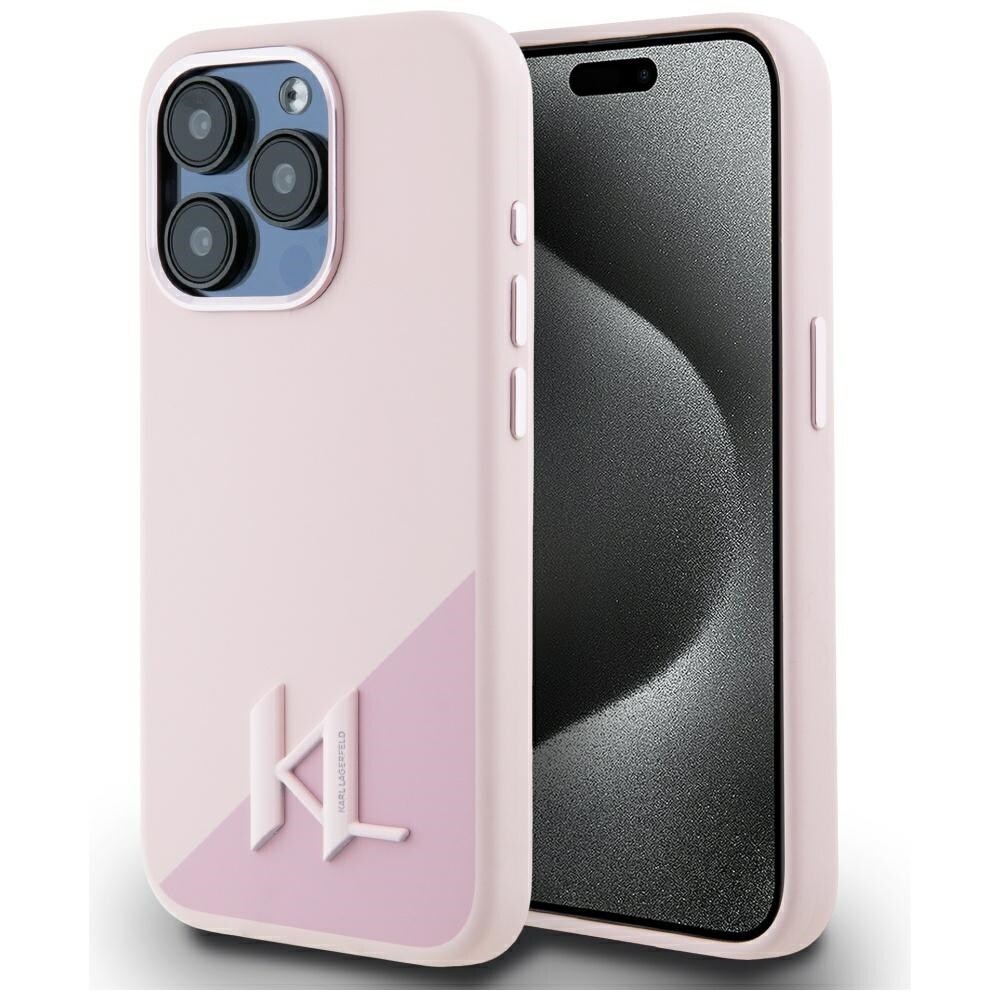 Karl Lagerfeld Silikone Shadow Metal Initial MagSafe-etui til iPhone 15 Pro Pink