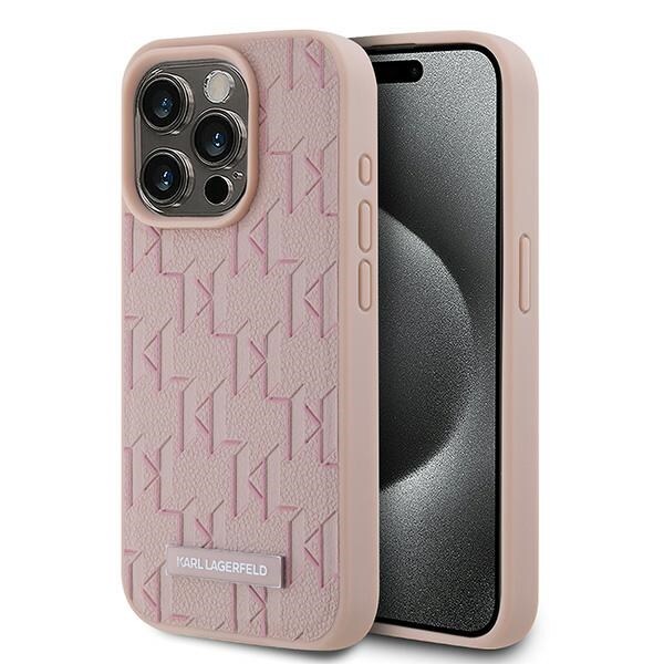 Karl Lagerfeld læderetui med monogram og metallogo til iPhone 15 Pro Max - pink