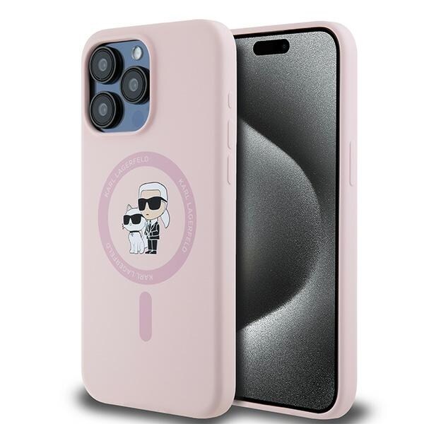 Karl Lagerfeld Silikone Karl&Choupette Ring MagSafe-etui til iPhone 15 Pro Max - Pink