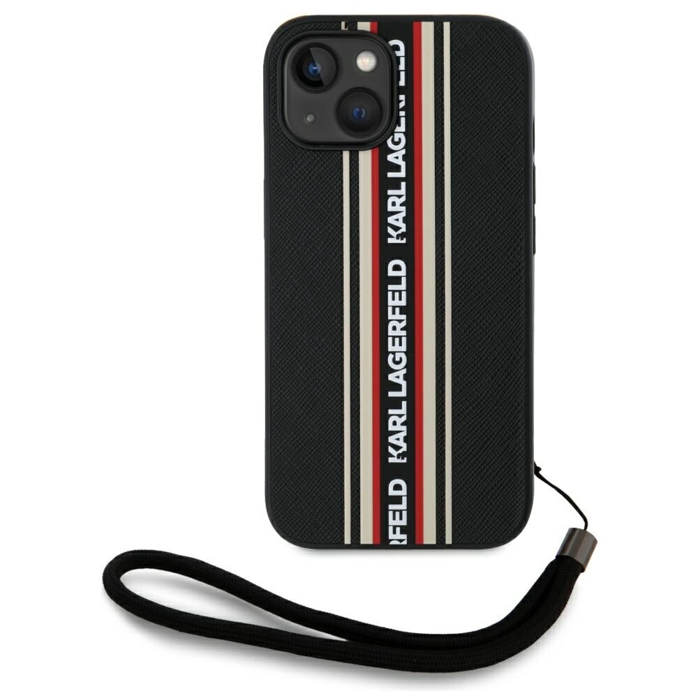 Karl Lagerfeld Saffiano Athleisure Stripes Cord iPhone 15 taske - Rød