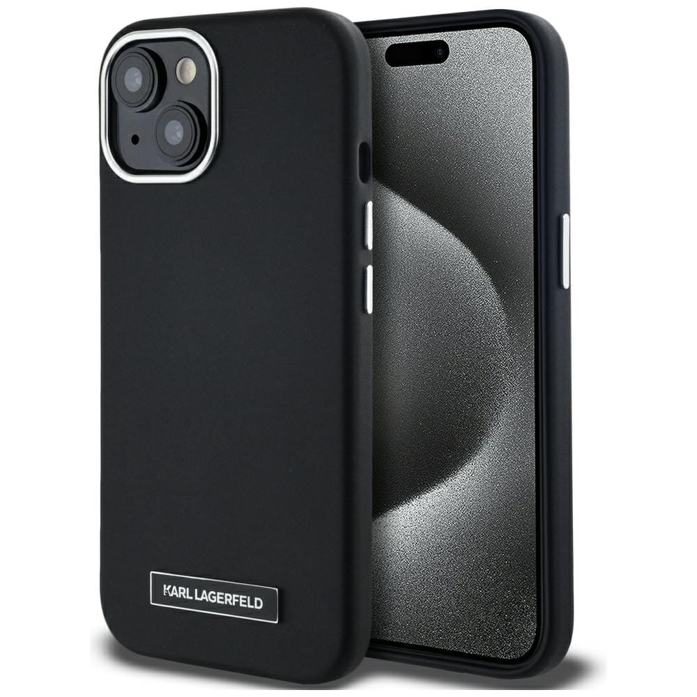 Karl Lagerfeld FW metalplade MagSafe iPhone 15 taske - sort