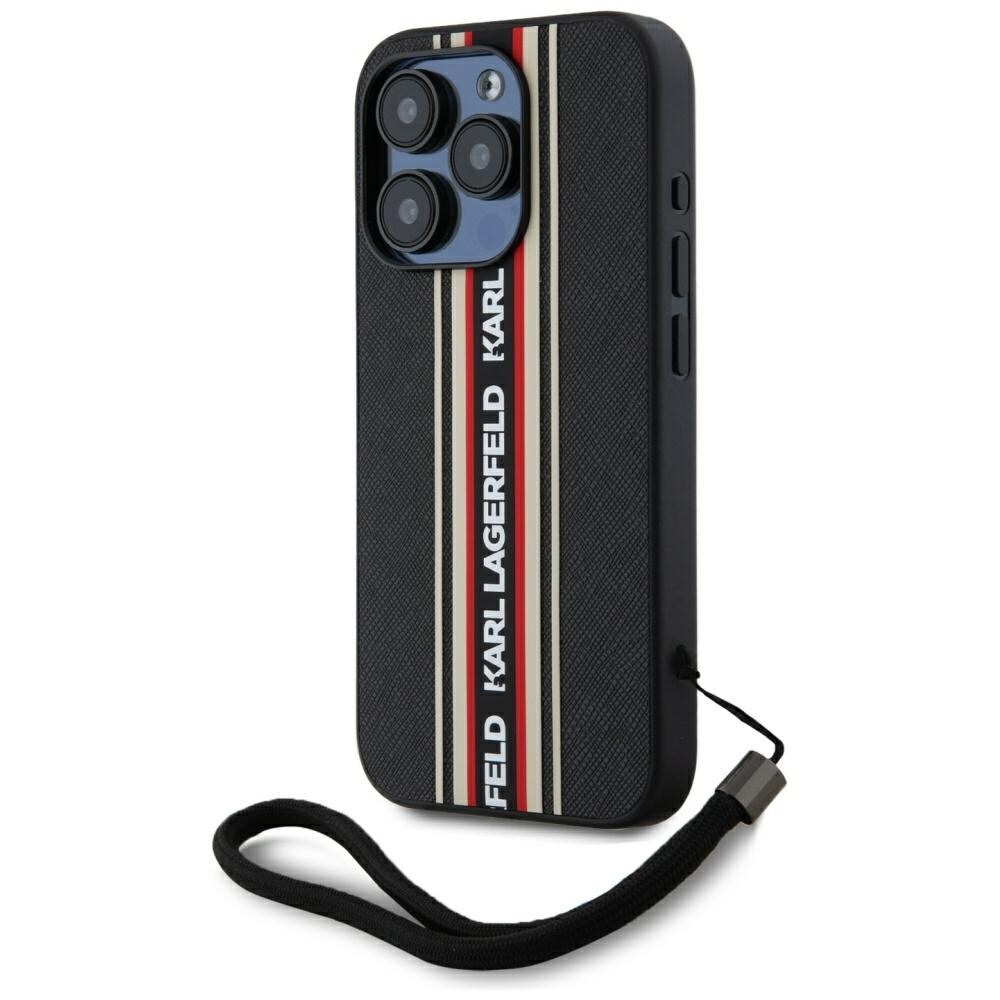 Karl Lagerfeld Saffiano Athleisure Stripes Cord iPhone 15 Pro Max taske - Rød