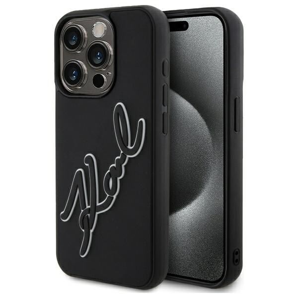 Karl Lagerfeld 3D Rubber Signature Case til iPhone 15 Pro - Sort
