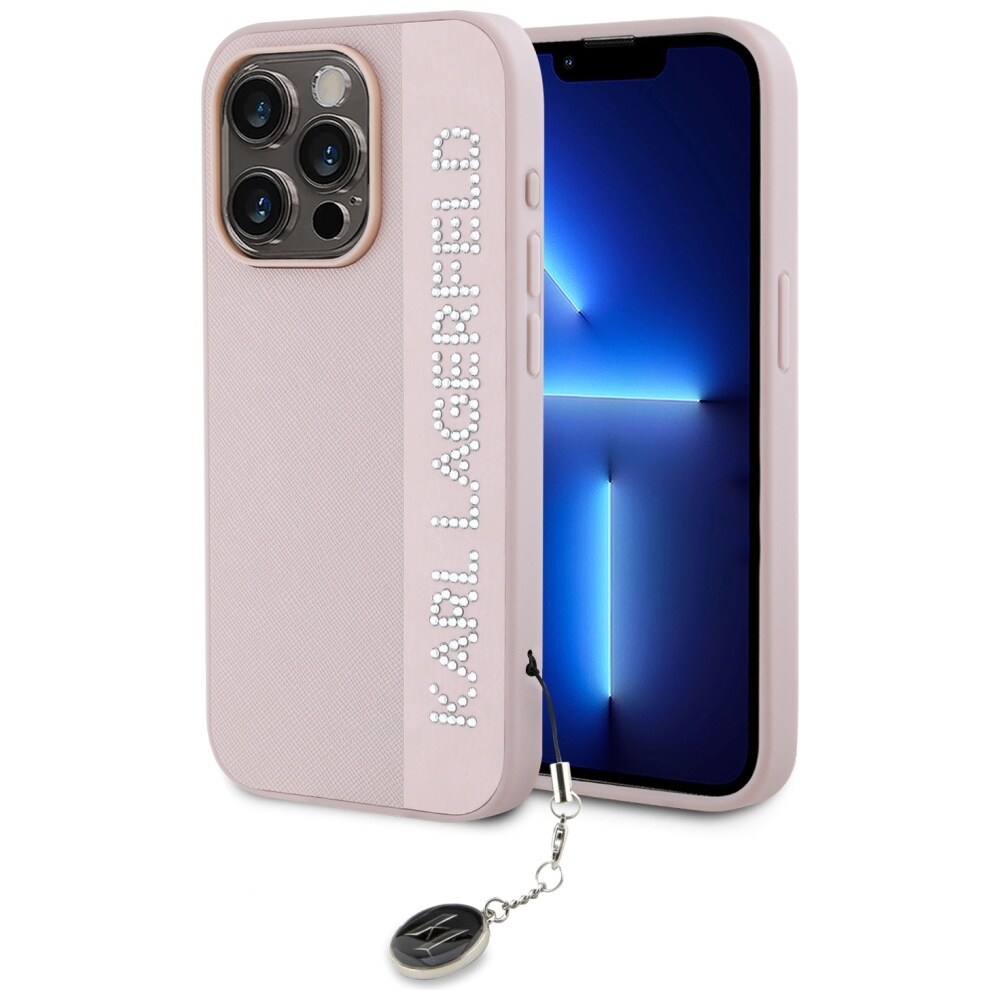 Karl Lagerfeld Saffiano Rhinestones & Charm-etui til iPhone 15 Pro Max - pink