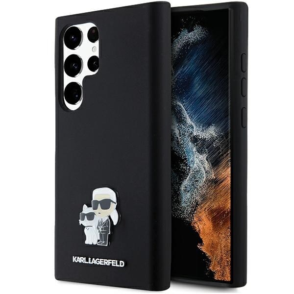 Karl Lagerfeld Silikone Karl&Choupette Metal Pin etui til Samsung Galaxy S24 Ultra - sort