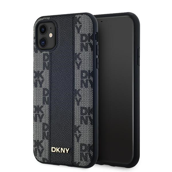 DKNY MagSafe-etui i ternet læder med ensfarvet mønster til iPhone 11 / Xr - Sort