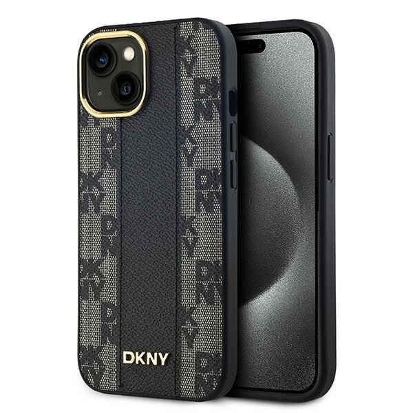 DKNY MagSafe-etui i ternet læder med ensfarvet mønster til iPhone 15/14/13 - Sort