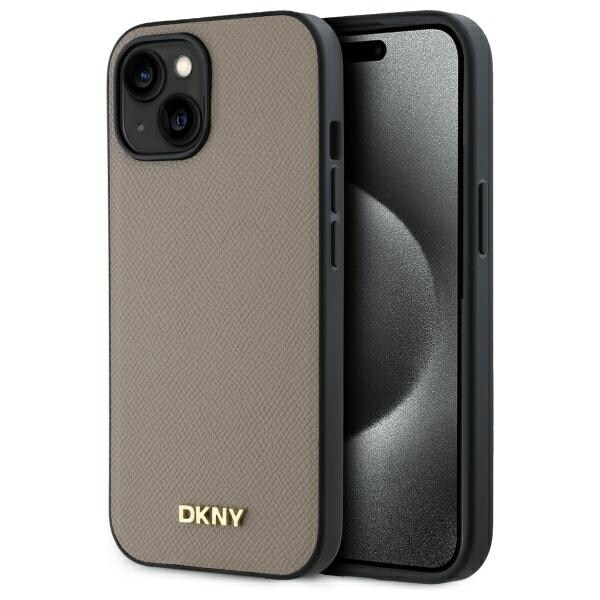 DKNY MagSafe iPhone 15-etui med kornet metallogo - Beige