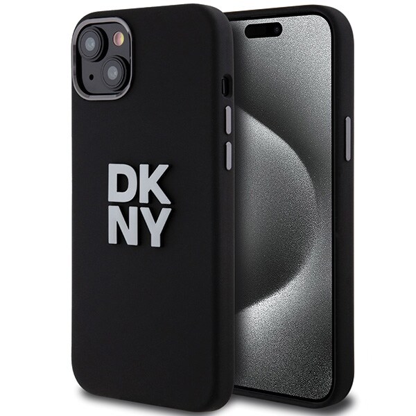 DKNY Liquid Silicone Metal Logo etui til iPhone 15 Plus / 14 Plus - sort