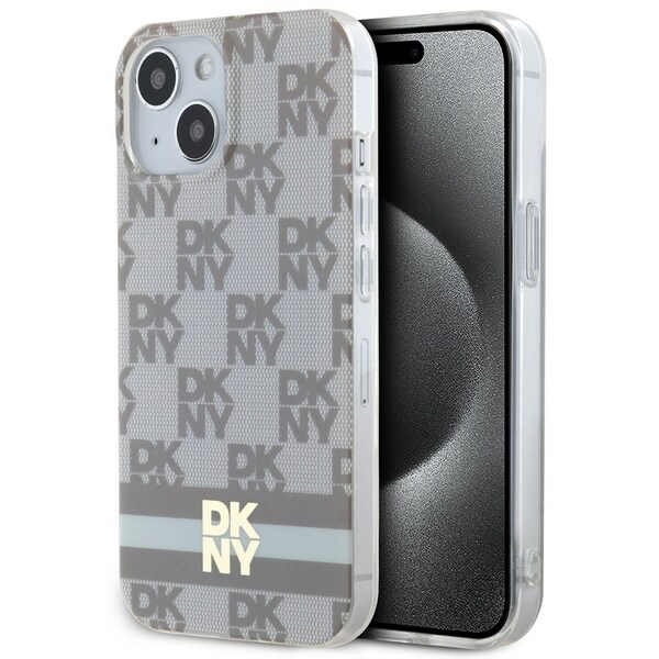 DKNY IML Checkered Mono Pattern & Stripes MagSafe Case for iPhone 15/14 Plus - Beige