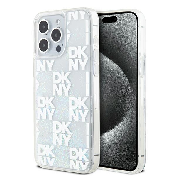 DKNY Liquid Glitter Multilogo etui til iPhone 15 Pro Max - hvid