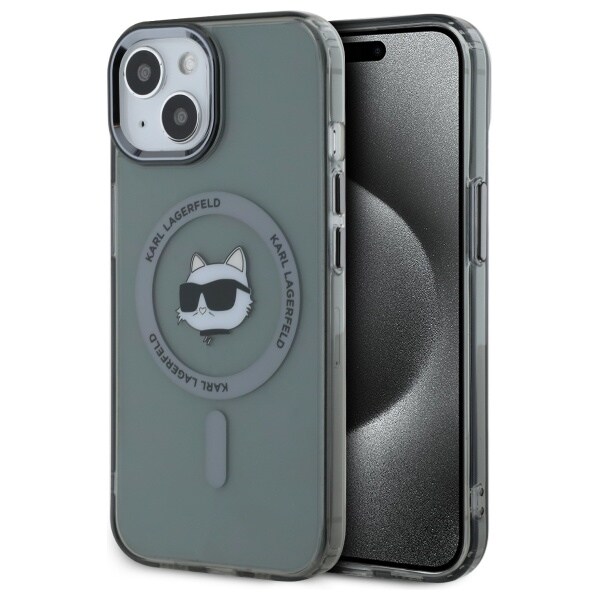 Karl Lagerfeld KLHMP15SHLSCHK iPhone 15 6.1" Black Hardcase IML Metal Choupette Head MagSafe