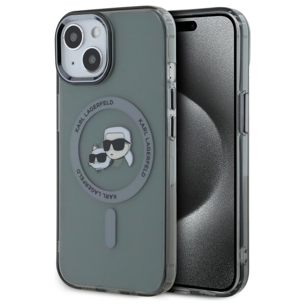 Karl Lagerfeld KLHMP15SHLSKCK iPhone 15 6.1" Hardcase IML Metal Karl & Choupette Head MagSafe
