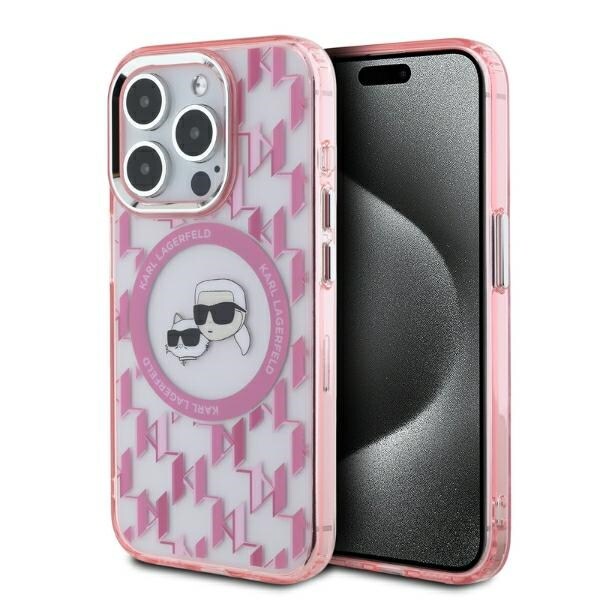 Karl Lagerfeld IML Monogram Karl & Choupette Head MagSafe iPhone 15 Pro taske - Pink