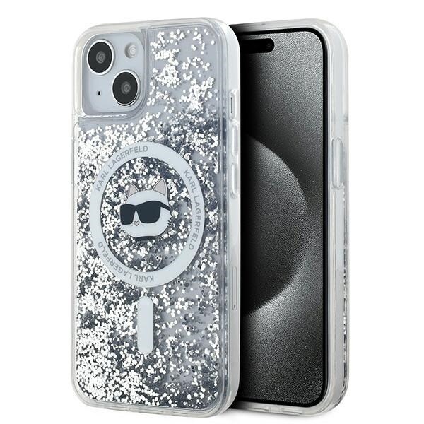 Karl Lagerfeld Liquid Glitter Choupette Head MagSafe-etui til iPhone 14 / 15 / 13 - gennemsigtig