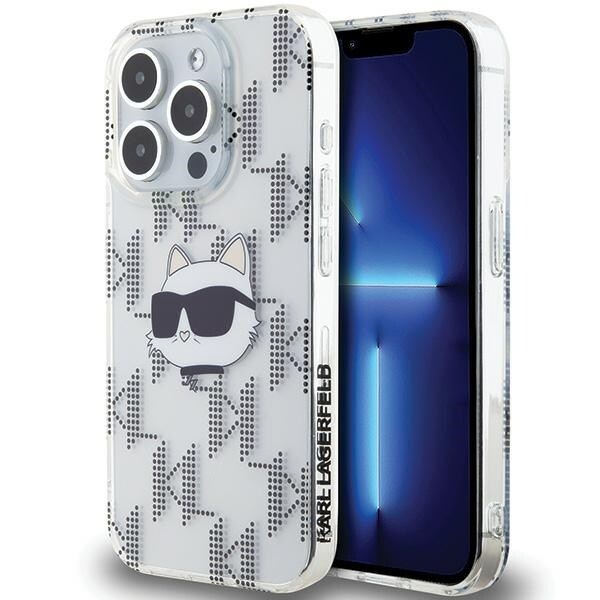 Karl Lagerfeld IML Choupette Head & Monogram-etui til iPhone 15 Pro - gennemsigtig
